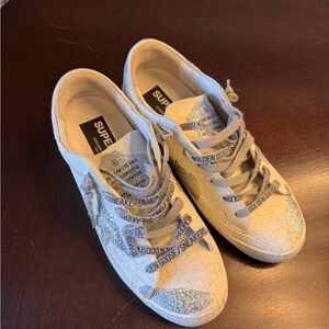 Golden Goose Women's White Sneakers with Glitter Accents